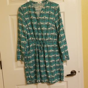 CROWN AND IVY teal LS dress with monkeys